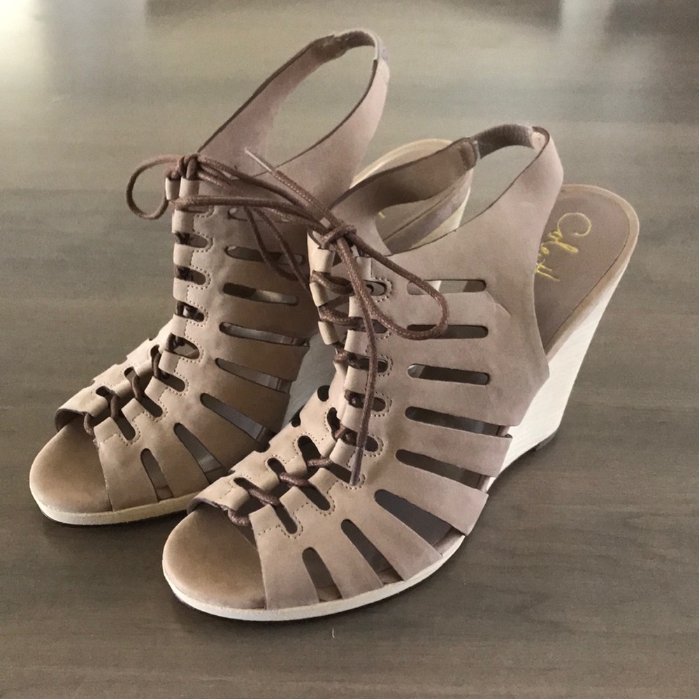 Cole Haan nude  lace up sandals, NEVER WORN